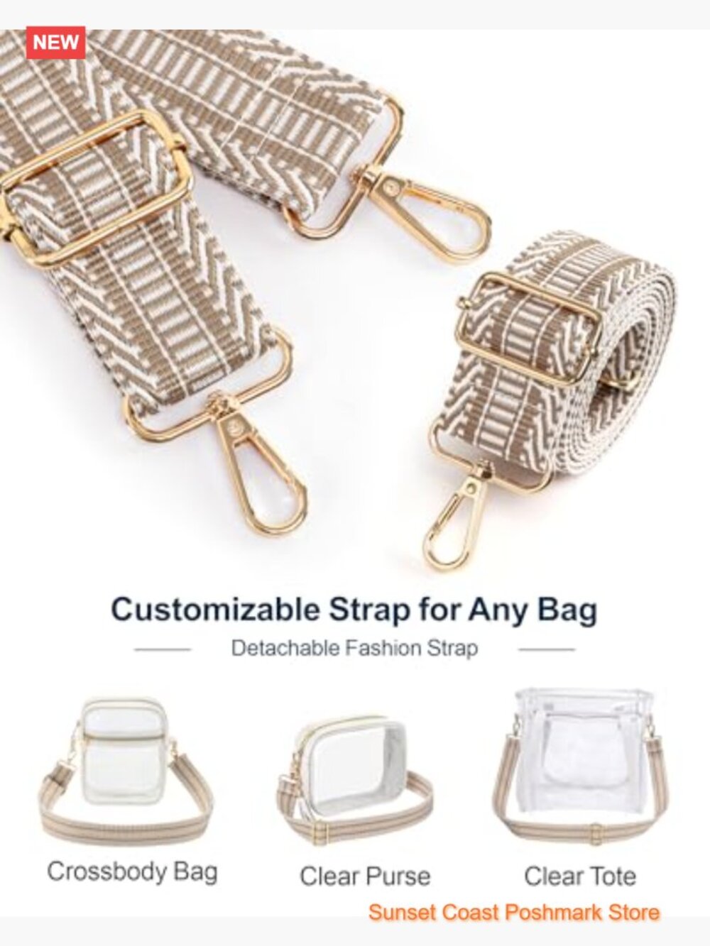 Clear Sling Bag Stadium Approved with Jacquard Strap Crossbody - Picture 6 of 7